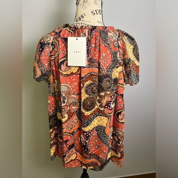 A.L.C. graphic-print ruffle sleeves blouse NWT Size S - Picture 3 of 12